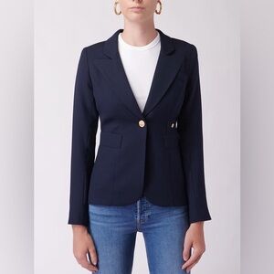 Smythe Classic Duchess Cut Out Back Navy Blue Wool Blazer Jacket EUC Size 2